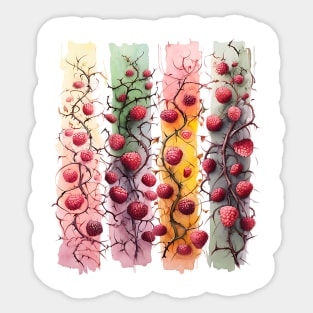 Red Raspberries on the Vine brushstroke panel design Sticker